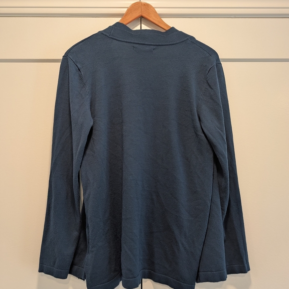 ROZ & ALI Women's Teal Open Front Scalloped Cardigan Sweater Size Medium - Picture 7 of 7